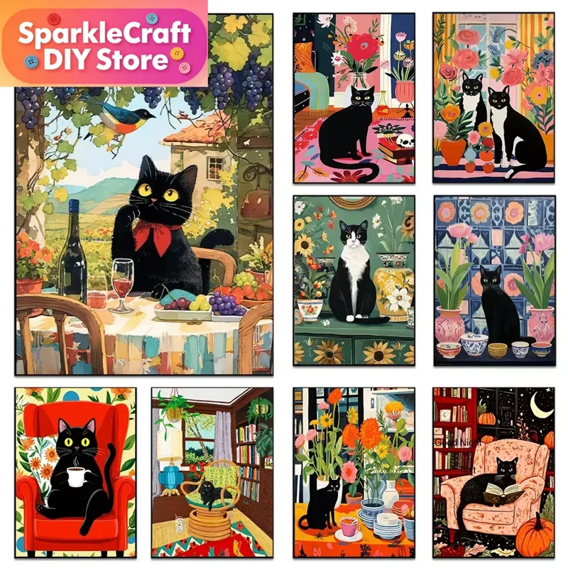 Embroidery Gift Ideas - 1pc frameloze cartoon zwarte kat kleurrijke