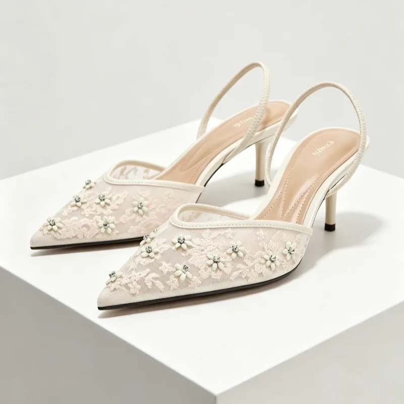 Embroidery Wedding - Mesh borduurwerk bloem hoge hakken dames