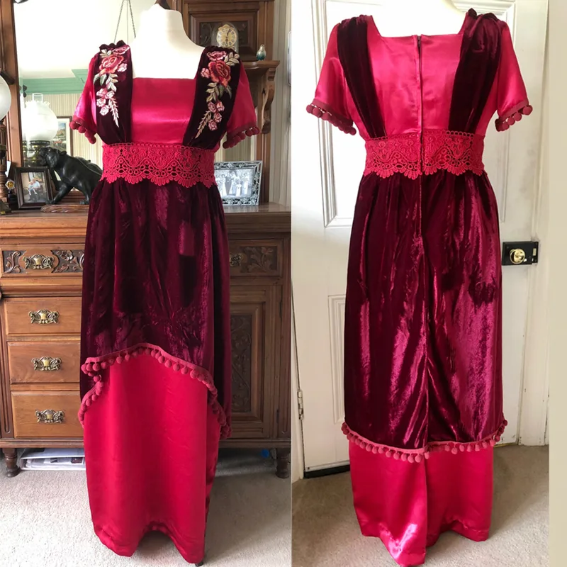 Embroidery Rose - Victoriaanse Edwardiaanse Downton Abbey Titanic-tijdperk wijnkleurige