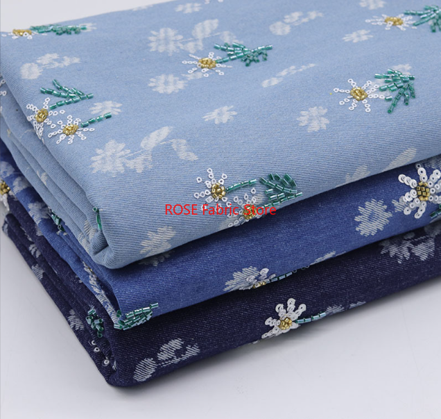 Embroidery Daisy - Daisy Pailletten Kraal Borduren Blauwe Denim