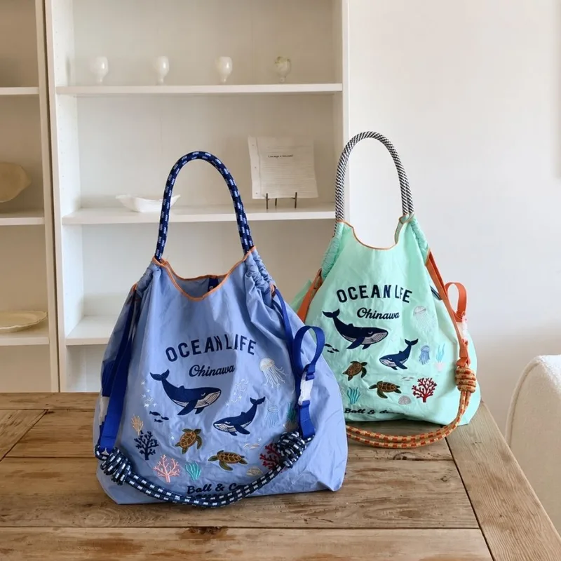 Embroidery Gift Ideas - Dameshandtas met Ocean World-borduurwerk, grote capaciteit,