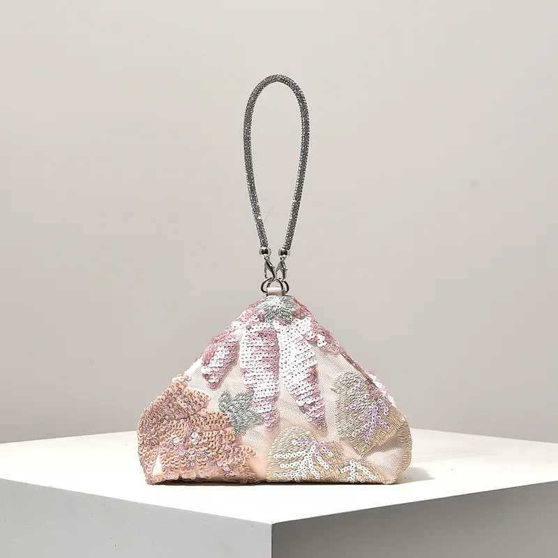 Embroidery Gift Ideas - Mini portemonnee, tas met pailletten, bloemenprint,