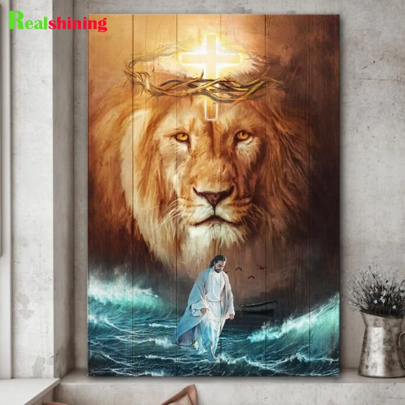 Embroidery Icon - Jezus En Leeuw 5D Diamant Schilderij
