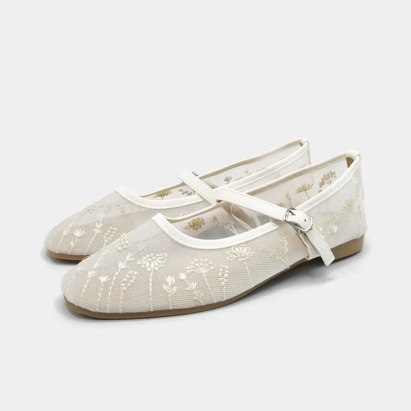 Embroidery Wedding - Dames Mary Jane flats met bloemenborduursel,