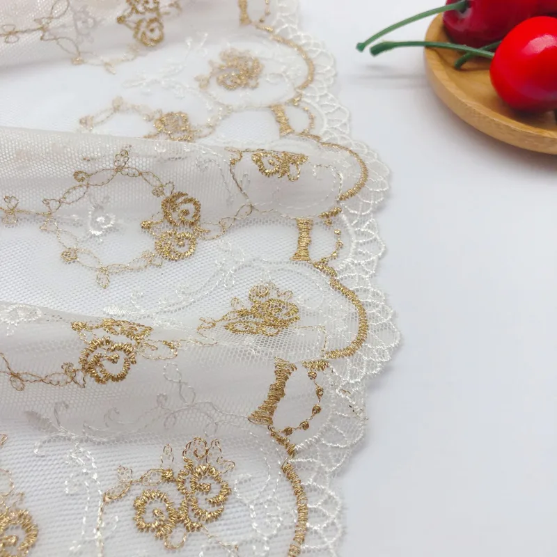 Embroidery Rose - 16,2 cm breedte mesh borduurwerk gouddraad