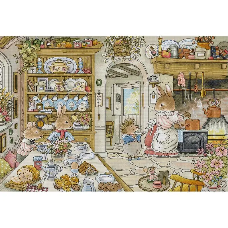Embroidery Tas - Konijn Keuken Cartoon Dier Patroon Borduurpakket