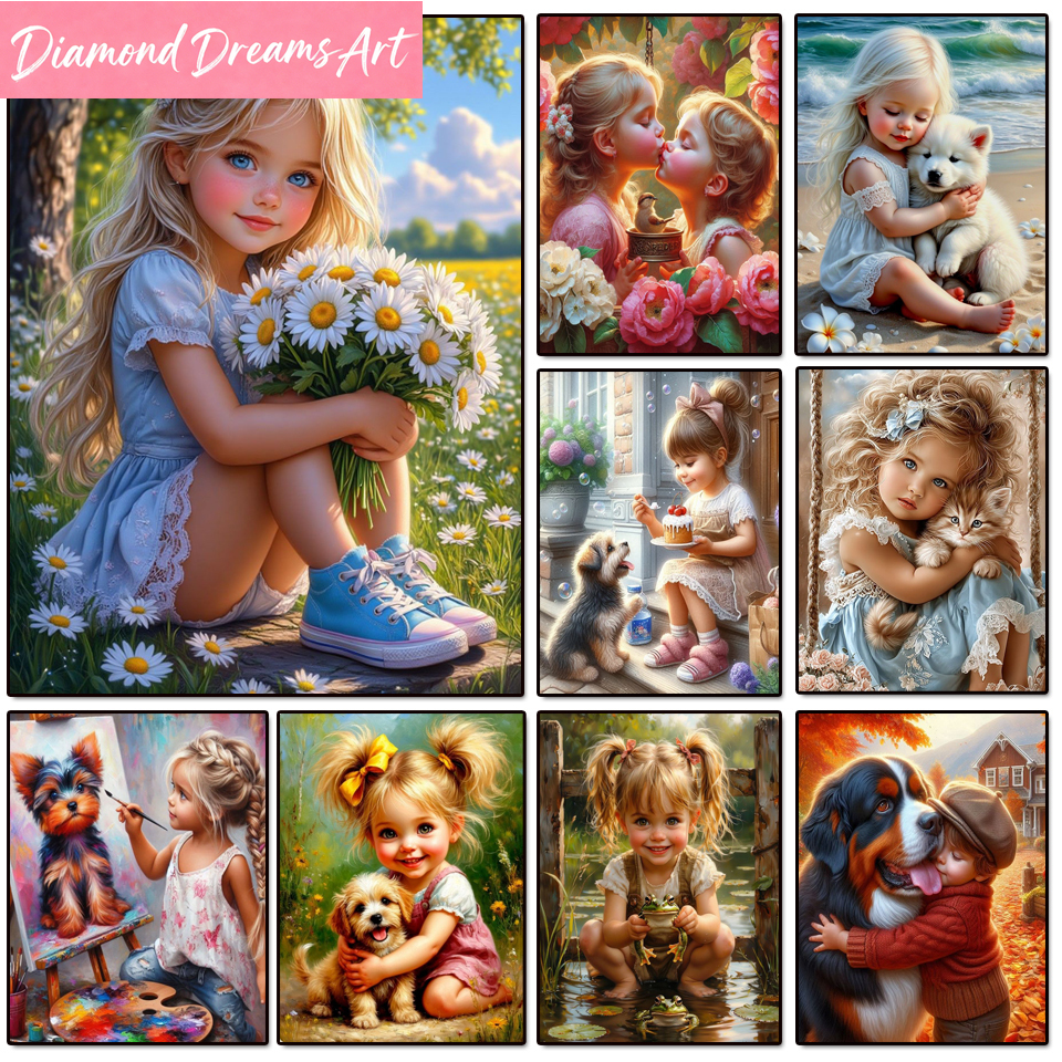 Embroidery Daisy - Frameloos, 5D DIY Diamant Schilderij Nieuwe