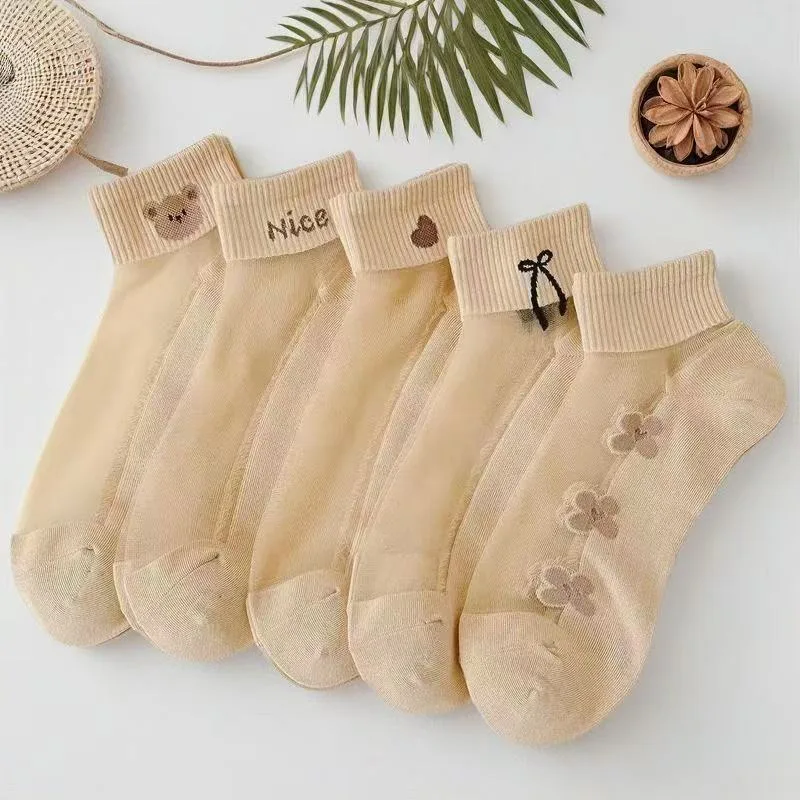 Embroidery On Socks - Dames sokken van doorschijnend icesilk polyester,