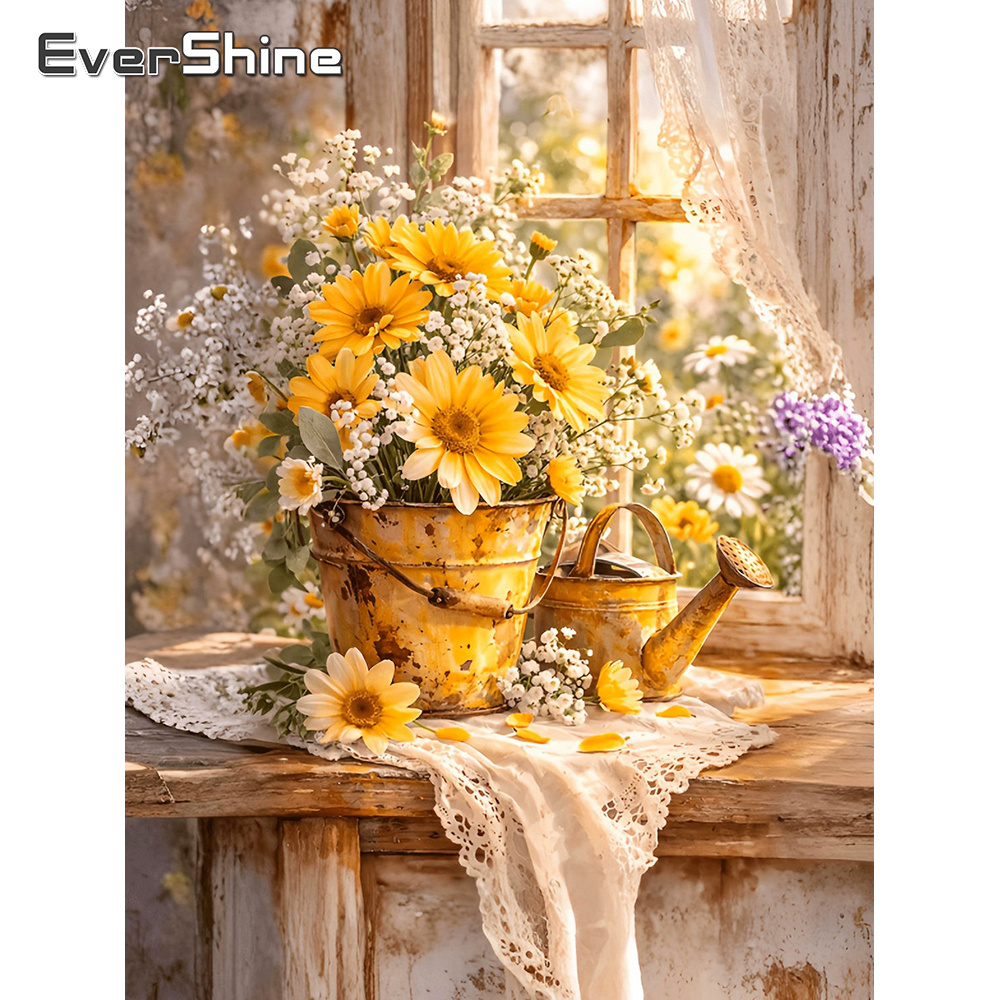 Embroidery Daisy Flower - Evershine diamant borduurwerk zonnebloem volledige vierkante
