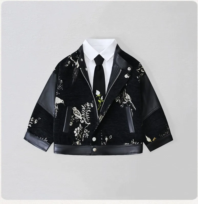 Embroidery Wedding - Gentleman Kids Borduren Motorfiets Pu Leren