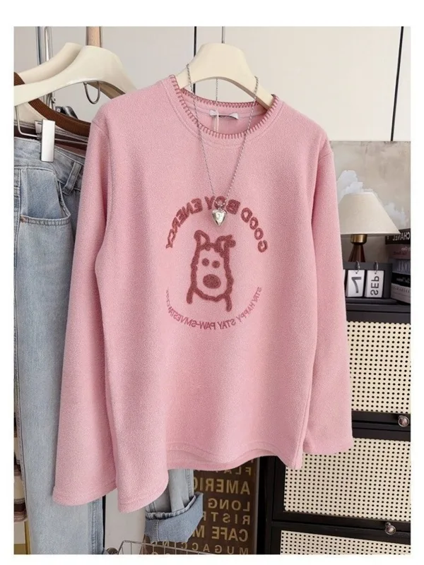 Embroidery Letter N - Koreaanse Cartoon Letter Borduur T-shirt Oversize