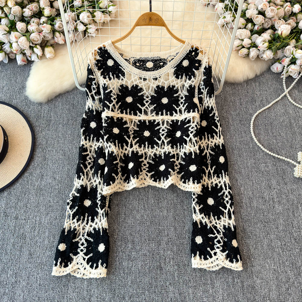 Embroidery Daisy - Bloemenkroes top voor dames, lange mouwen,