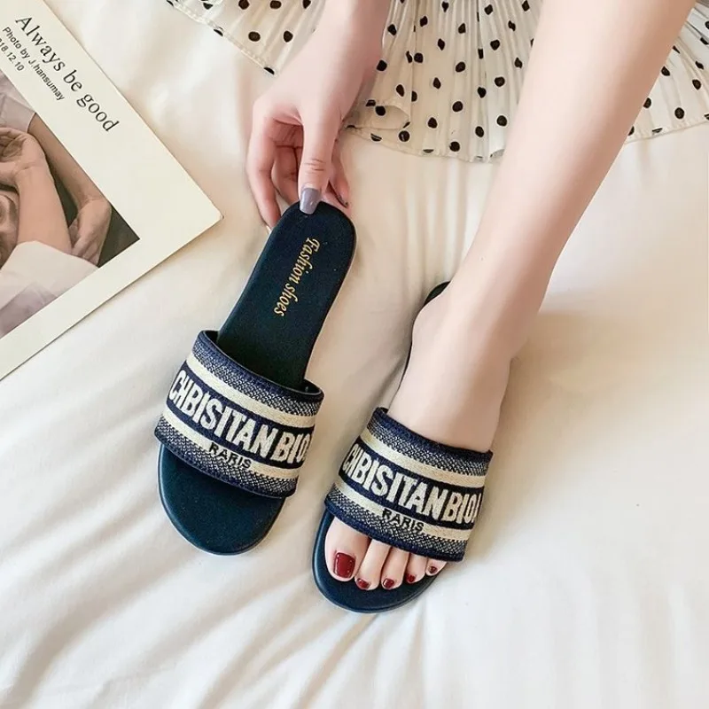 Embroidery Letter - Damesmode Platte Slippers Zomer Nieuwe Ronde