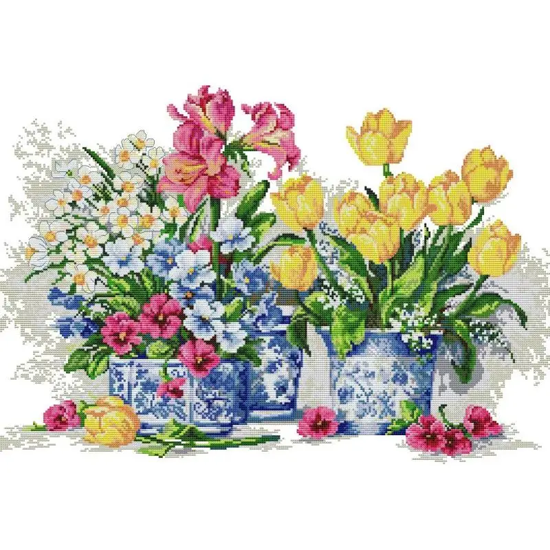 Embroidery Tas - Ingemaakte Bloemen NKF Geteld Kruissteek DIY