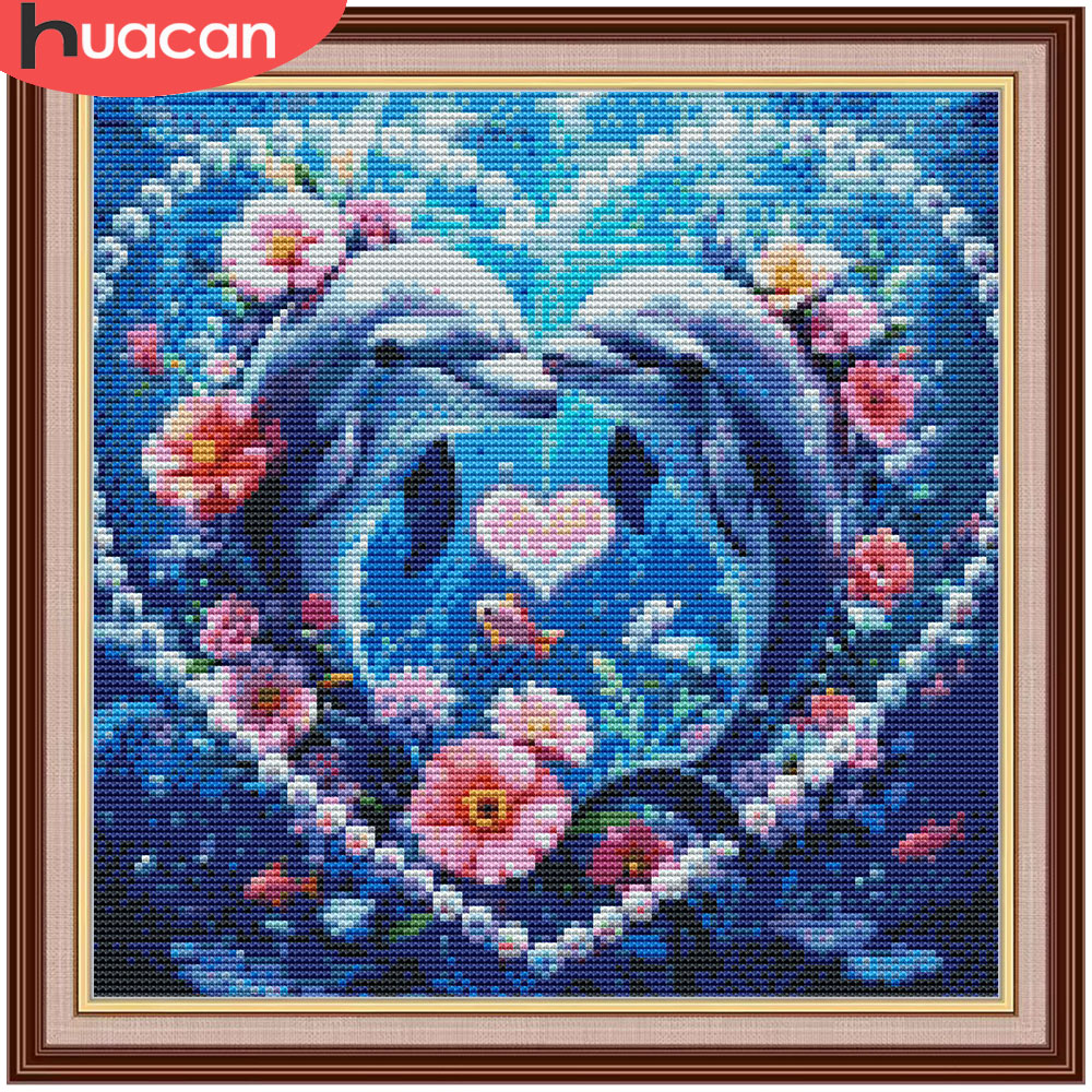 Embroidery Daisy Flower - HUACAN Cross Stitch Sets Dolfijn Dieren