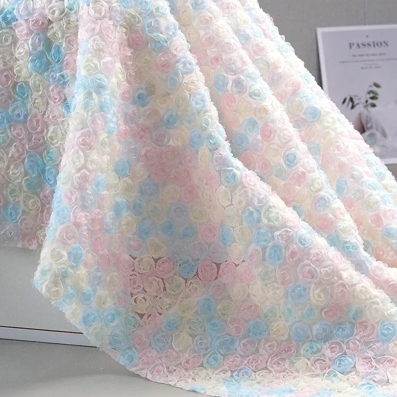 Embroidery Rose - Kleurrijk 3D bloemenborduurwerk lintstof uitgehold roos