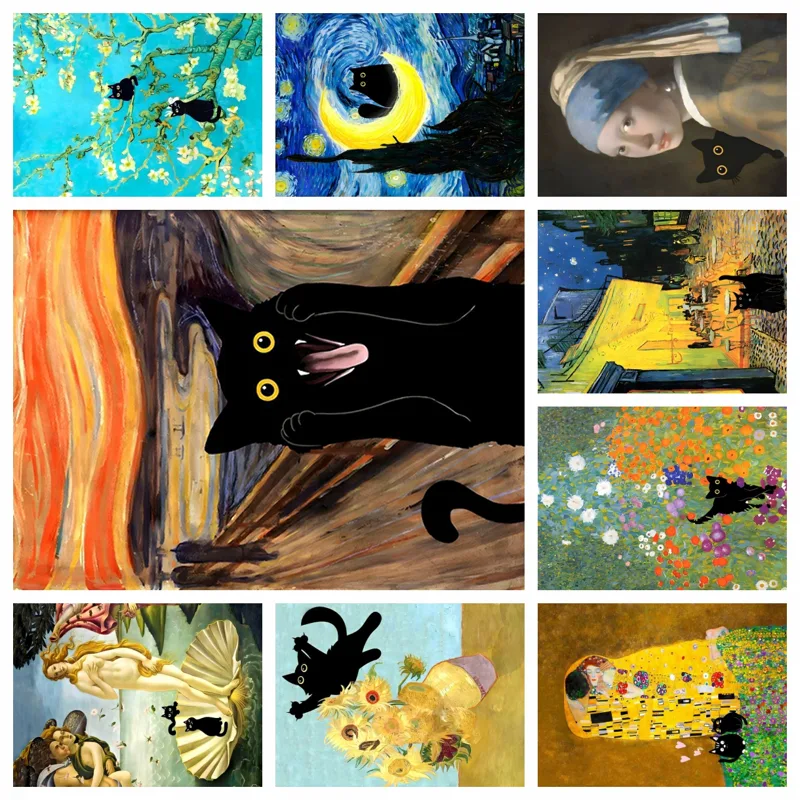 Embroidery Stitches - 5D Diamond Painting Grappige schattige zwarte