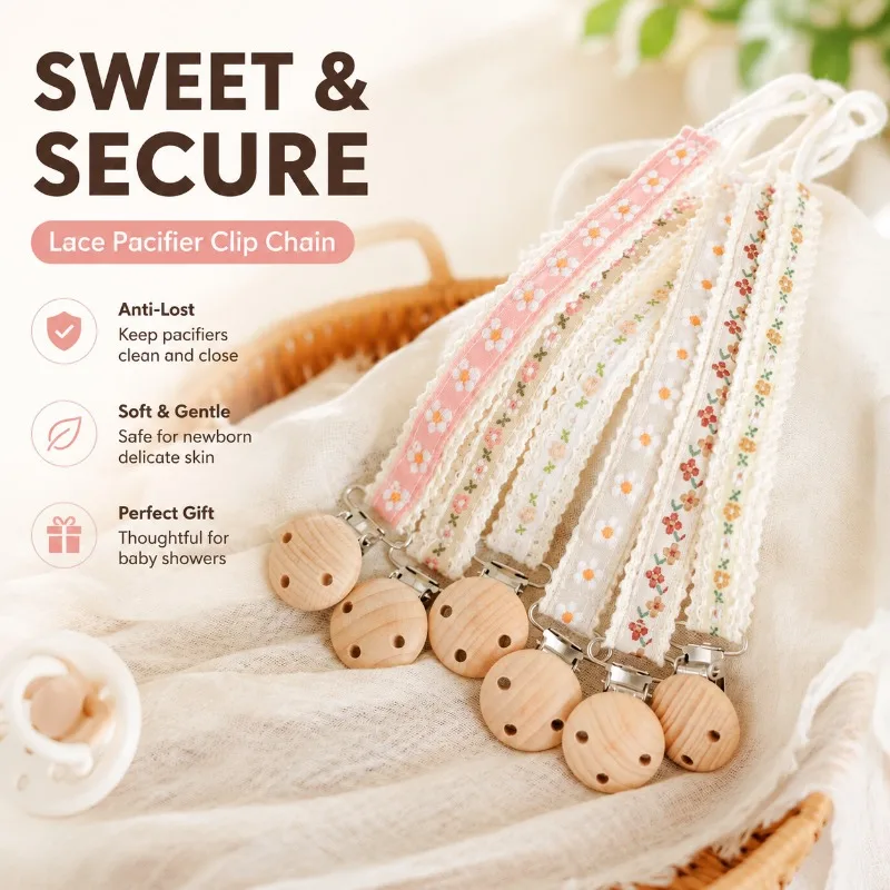 Embroidery Gift Ideas - Kanten speenclipketting voor pasgeborenen, anti-verloren speenhouder,