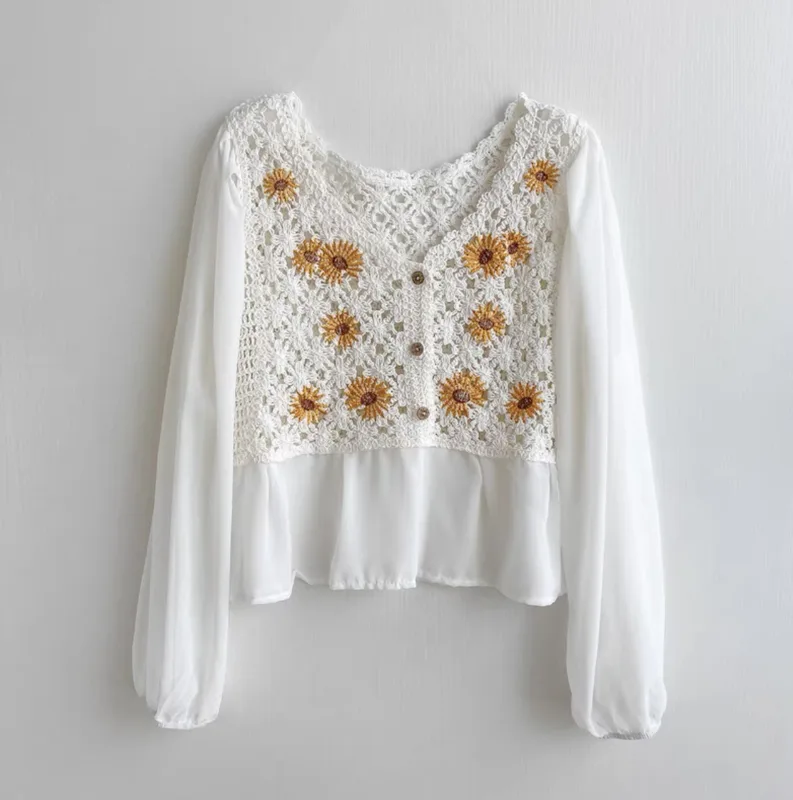 Haak Top Chiffon Bloem Borduur - Embroidery Daisy recensie en prijs