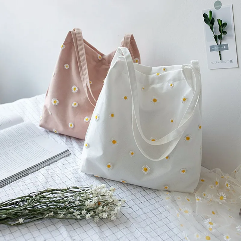 Vrouwen Canvas Tassen Meisjes  - Embroidery Daisy Flower recensie en prijs