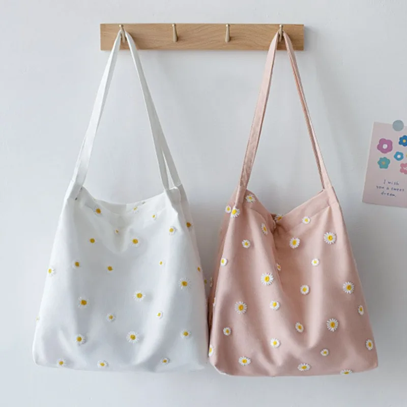 Vrouwen Canvas Tassen Meisjes  - Embroidery Daisy Flower recensie en prijs