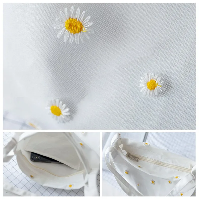 Vrouwen Canvas Tassen Meisjes  - Embroidery Daisy Flower recensie en prijs