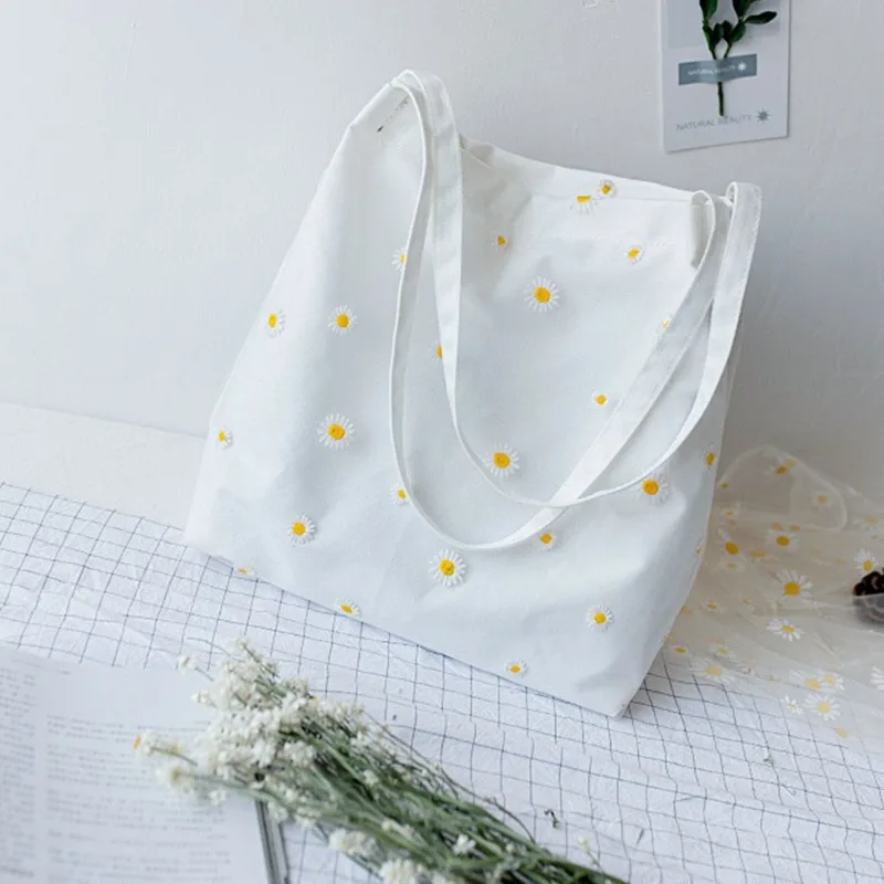 Vrouwen Canvas Tassen Meisjes  - Embroidery Daisy Flower recensie en prijs