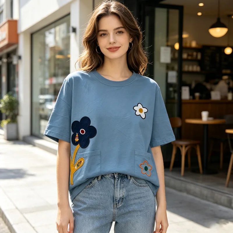 Dames losvallende T-shirt met  - Embroidery Patch recensie en prijs